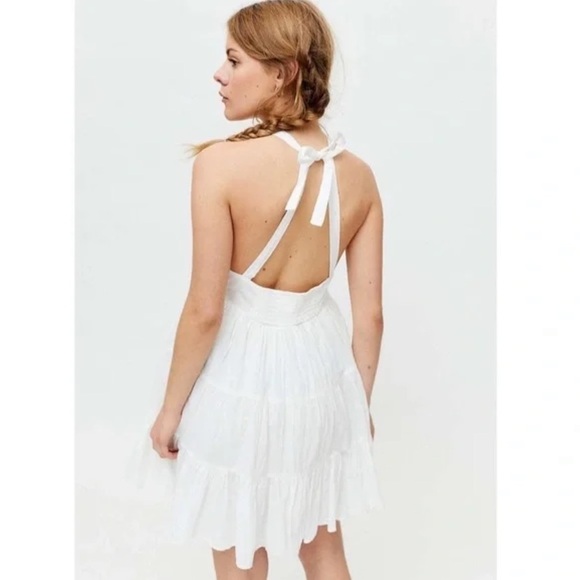 UO Head In The Clouds Crochet Neck Tiered Halter Mini Dress - Picture 5 of 16